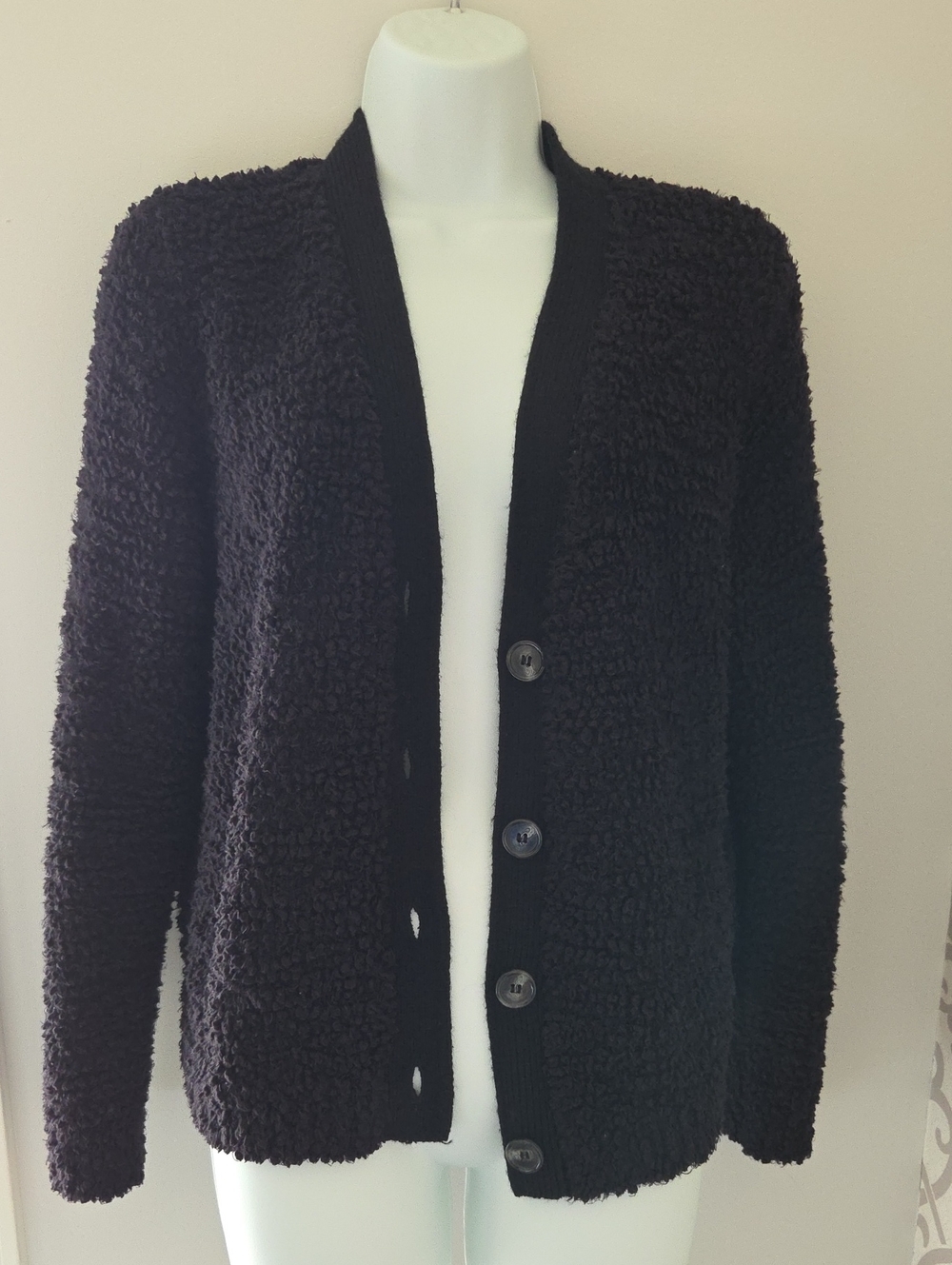 Cozy Black Button-Front Sherpa Cardigan Jacket